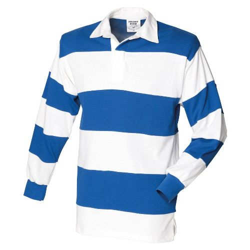 Front Row Sewn Stripe Long Sleeve Rugby Shirt White & Royal (White collar)